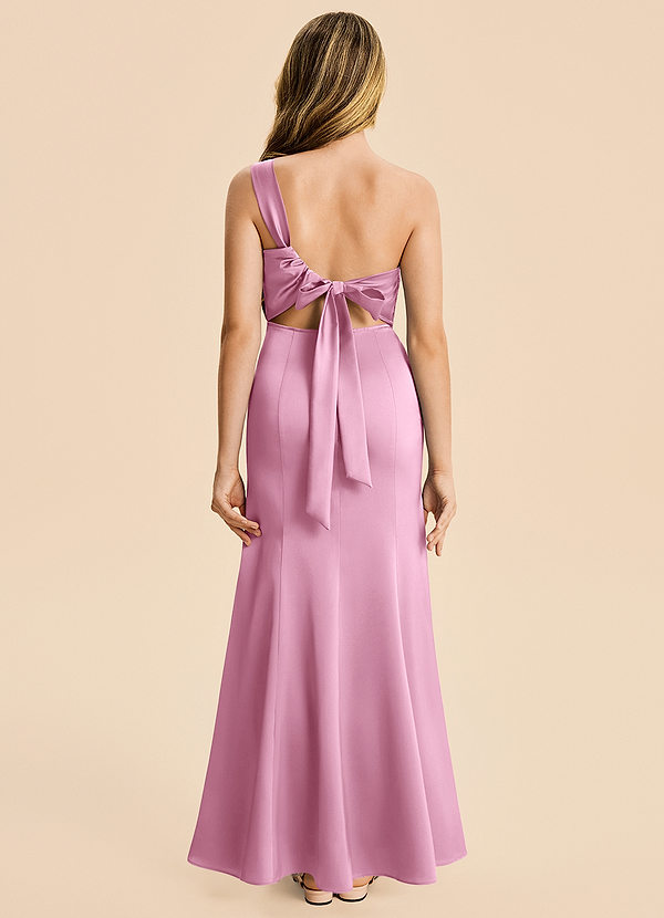 Azazie Ren Junior Candy Pink A-Line Pleated Stretch Satin Dress image1