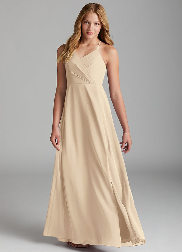 Azazie Davis Junior Champagne A-Line Chiffon Dress image1