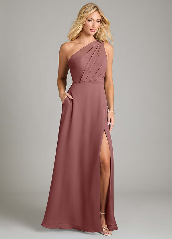 Azazie Phaedra Bridesmaid Dresses Desert Rose A-Line One Shoulder Chiffon Dress image1