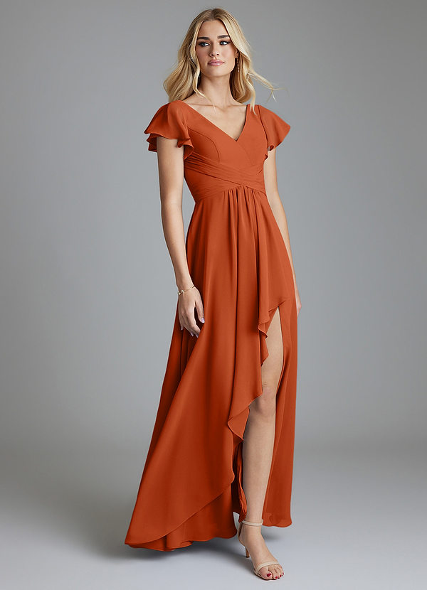 Azazie Omari Bridesmaid Dresses Burnt Orange A-Line Chiffon Dress image1