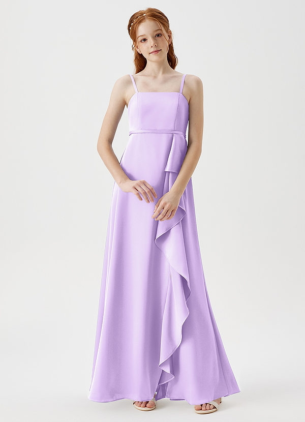 Azazie Kaylee Junior Robe Trapèze en Satin extensible avec ceinture Lilas image1