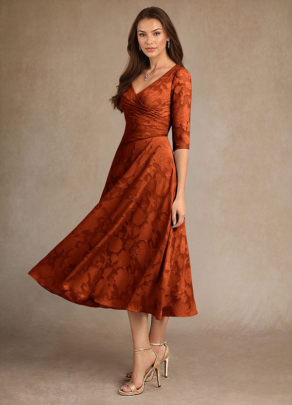 Azazie Durant Mother of the Brides Dresses Paprika A-Line Pleated Floral Burnout Dress image1