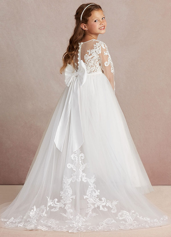 Azazie Elodie Flower Girl Dresses Ivory White Ball-Gown Lace Dress image1