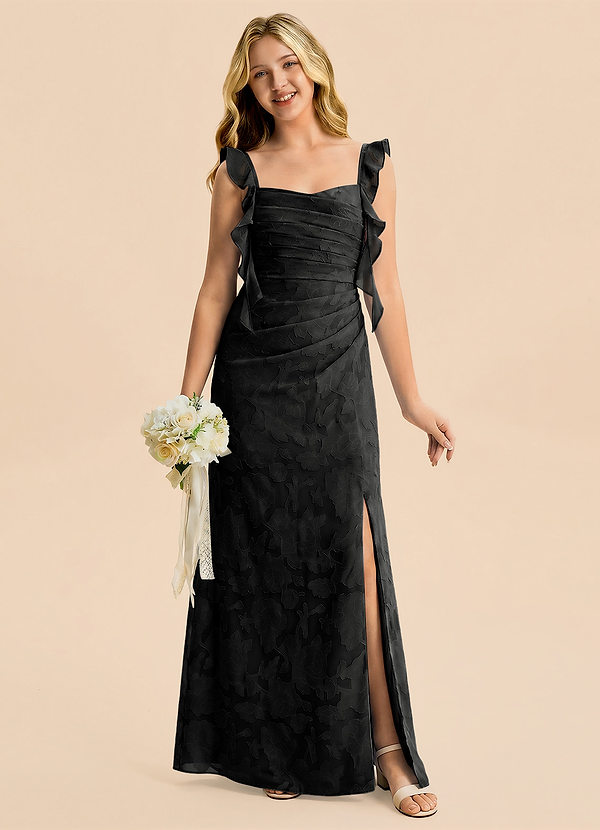 Azazie Jessamine Junior Black Mermaid Sweetheart Neckline Floral Burnout Dress image1