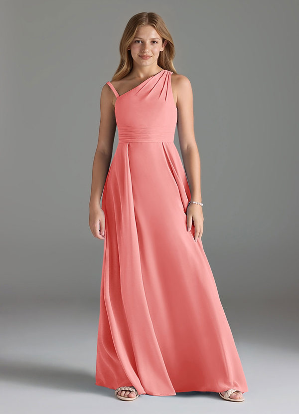 Azazie Dallas Junior Linia A Pofałdowany Szyfon Długość podłogi Młodsza druhna Sukienka image1