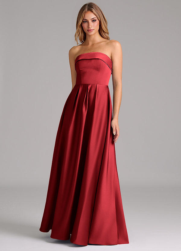 Azazie Lucienne Vestidos de Dama de Honor Vestido Escarlate de Cetim elástico de Linha A com Sem alças image1