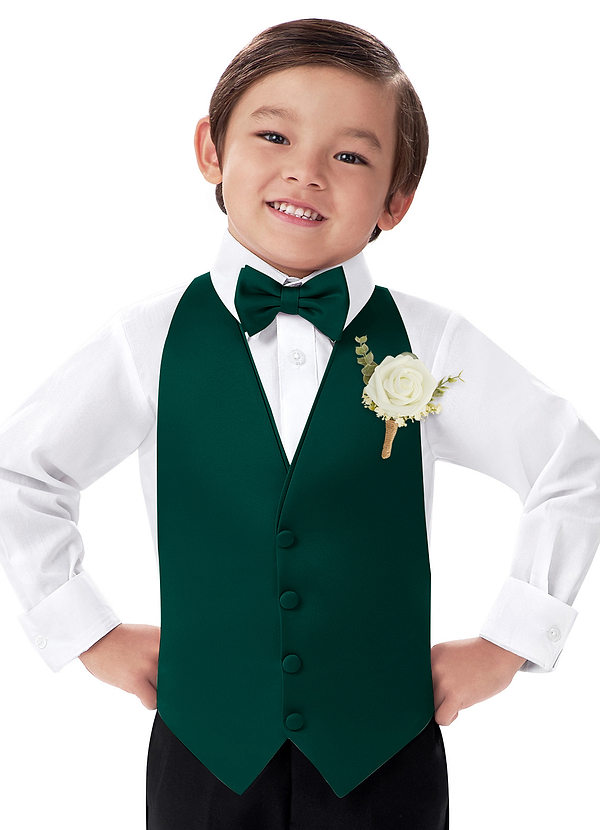front Boy's Matte Satin Vest & Bow Tie & Boutonniere Set