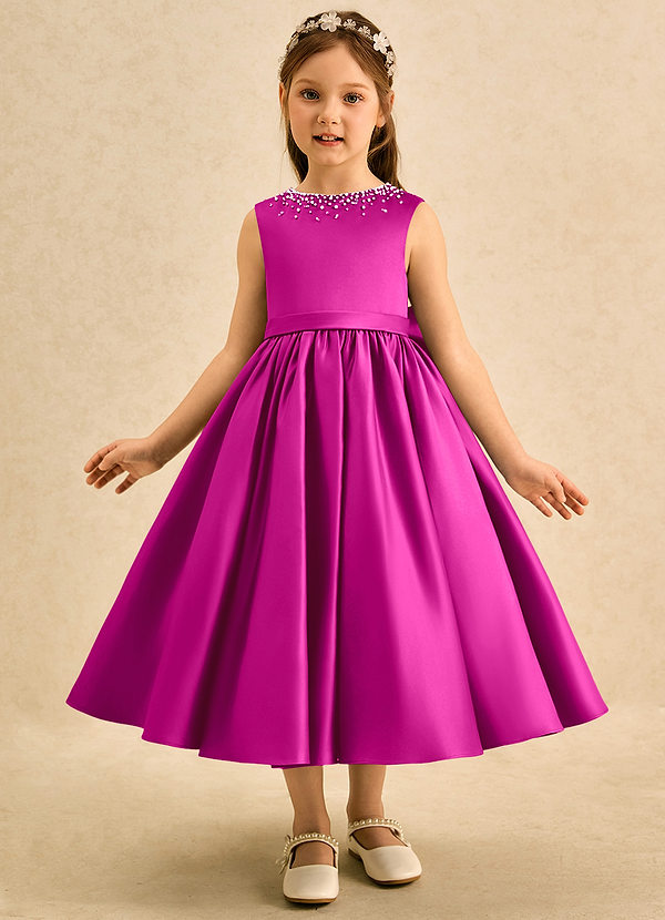 Azazie Doodle Flower Girl Dresses Fuchsia Ball-Gown Bow Matte Satin Dress image1