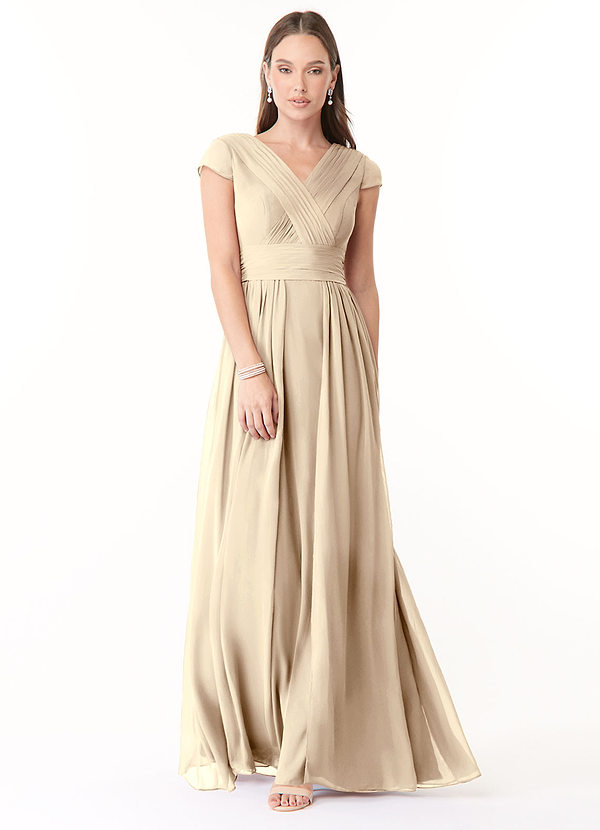 Azazie Organa Abiti da Damigella Abito A-Line in Chiffon Plissettato Champagne image1