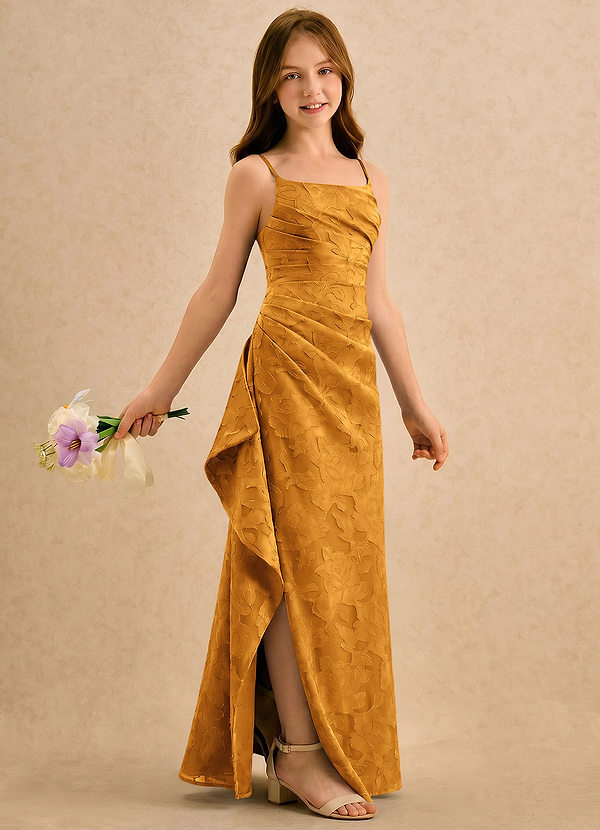 Azazie Cannoli Girls Formal Sukienki dla dziewczynek sypiących kwiaty Linia A Pofałdowany Kwiatowe wypalenie Długość podłogi Sukienka image1