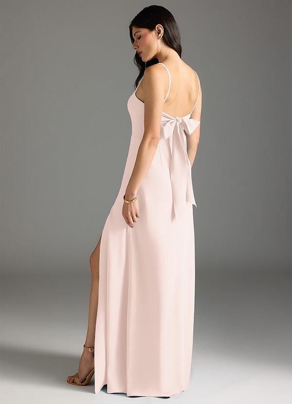 Azazie Melia Bridesmaid Dresses Blushing Pink A-Line Bow Stretch Crepe Dress image1