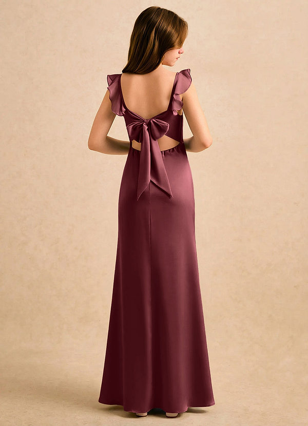 Azazie Novalie Girls Formal 플라워 걸 드레스 머메이드 보우 스트레치 새틴 플로어 기장 드레스 image1