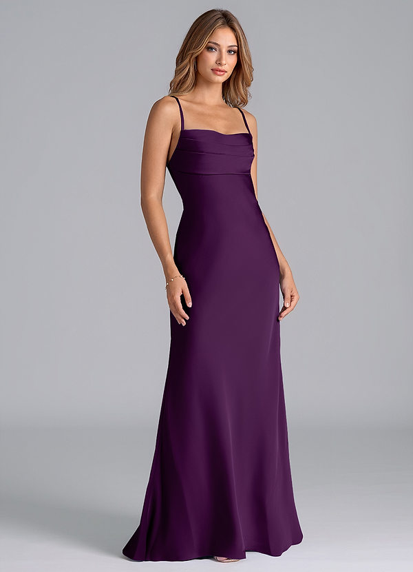 Azazie Seema Vestidos Dama de Honor Vestido de Uva de Satén Elástico de Corte Sirena con Corsé image1