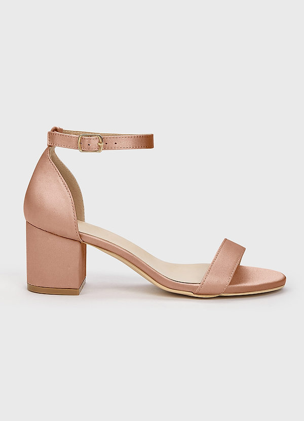 front Sandales à talon carré et boucle à une bride en satin mat de couleur assortie