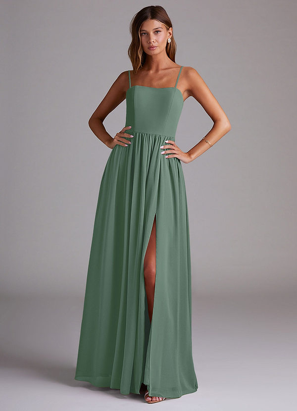 Azazie Calianna Bridesmaid Dresses Eucalyptus A-Line Off the Shoulder Chiffon Convertible Dress image1