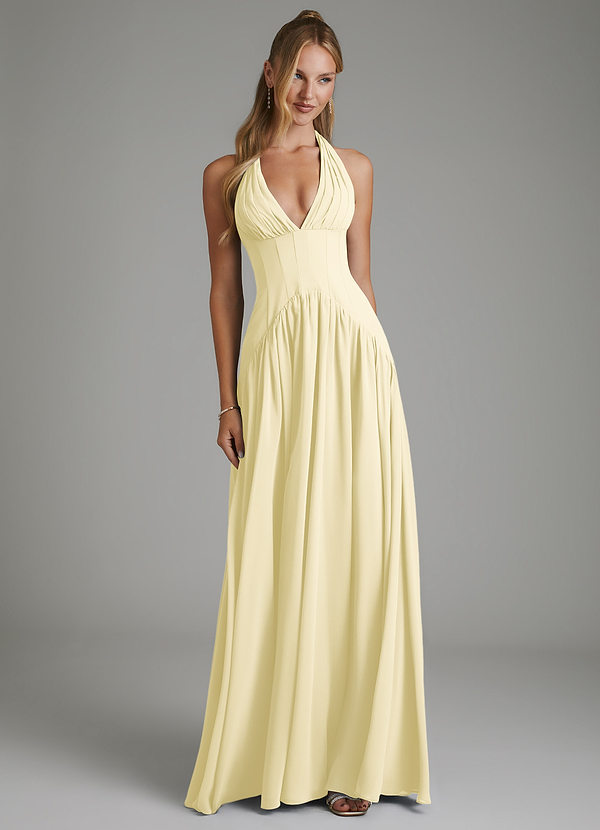 Alicia Bridesmaid Dresses Lemon Sorbet A-Line Pleated Chiffon Dress image1