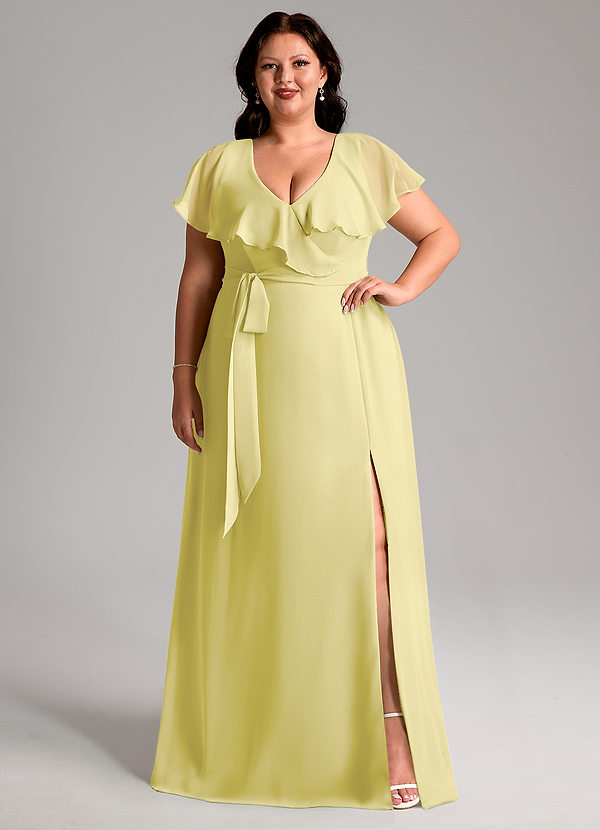 Azazie Lainey Bridesmaid Dresses Lemon Sorbet A-Line with Pockets Chiffon Dress image1