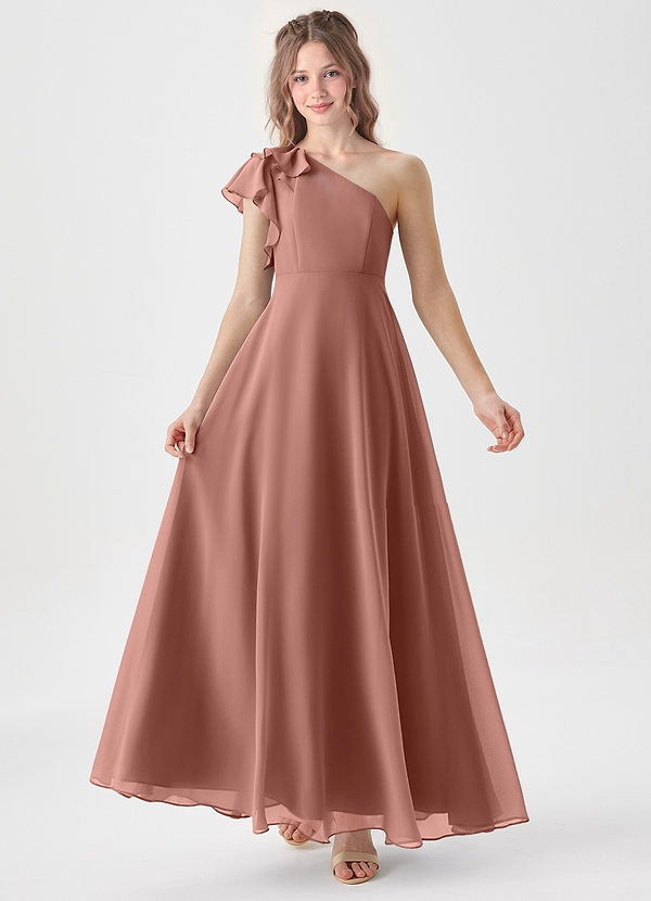 Azazie Arabella Junior Robe Trapèze en Mousseline de soie Rayé Rose De Cèdre image1