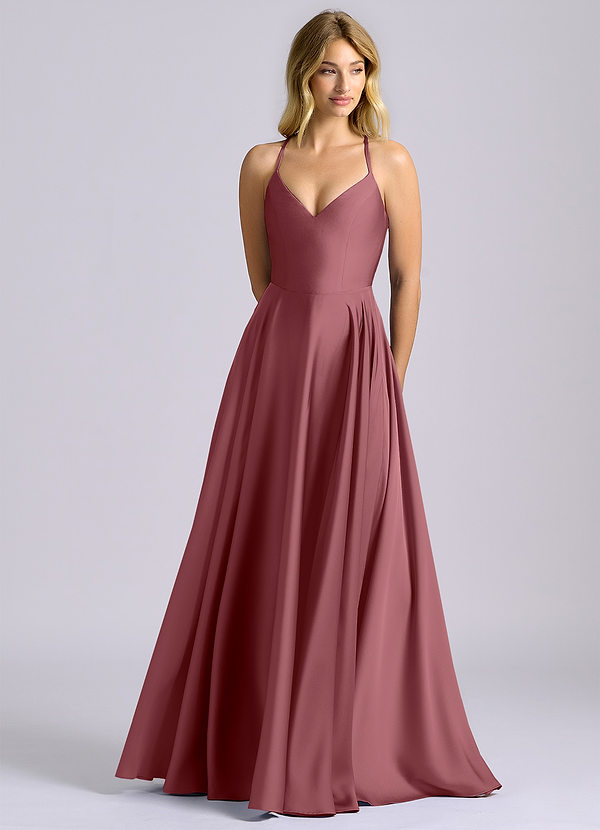 Azazie Truce Vestidos de dama de honor Vestido Rosa Del Desierto de Satén Elástico de Línea A image1