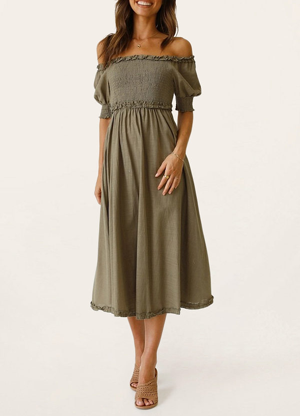 back Felton Grey Off-The-Shoulder Smocked Midi Dress