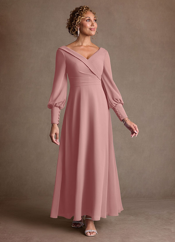 Azazie Paterson Robes de mère de la mariée Robe Trapèze en Mousseline de soie Plissé Rose Poussiéreuse image1