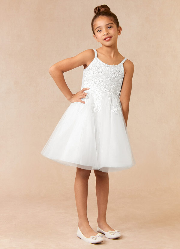 Azazie Austyn Flower Girl Dresses White Ball-Gown Lace Tulle Dress image1