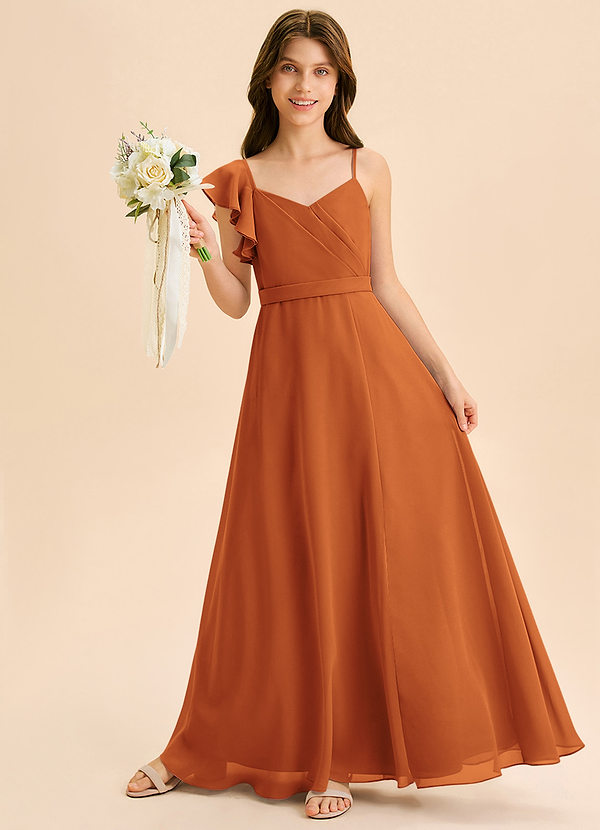 Azazie Kelsea Junior Abito A-Line in Chiffon Increspato Cannella image1