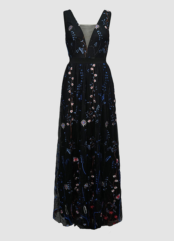 Black Blue Forever Lovable Black Blue Floral Embroidered Maxi Dress ...