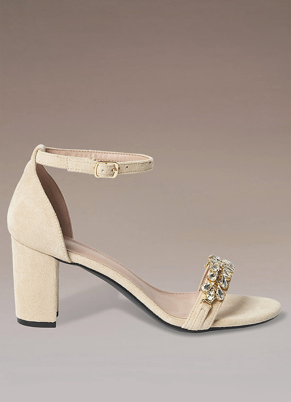 front Crystal Strap Chunky Heel Sandals