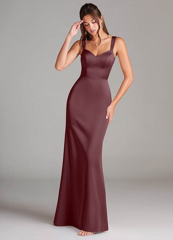 Azazie Denice Bridesmaid Dresses Sangria Sheath Pleated Stretch Satin Dress image1