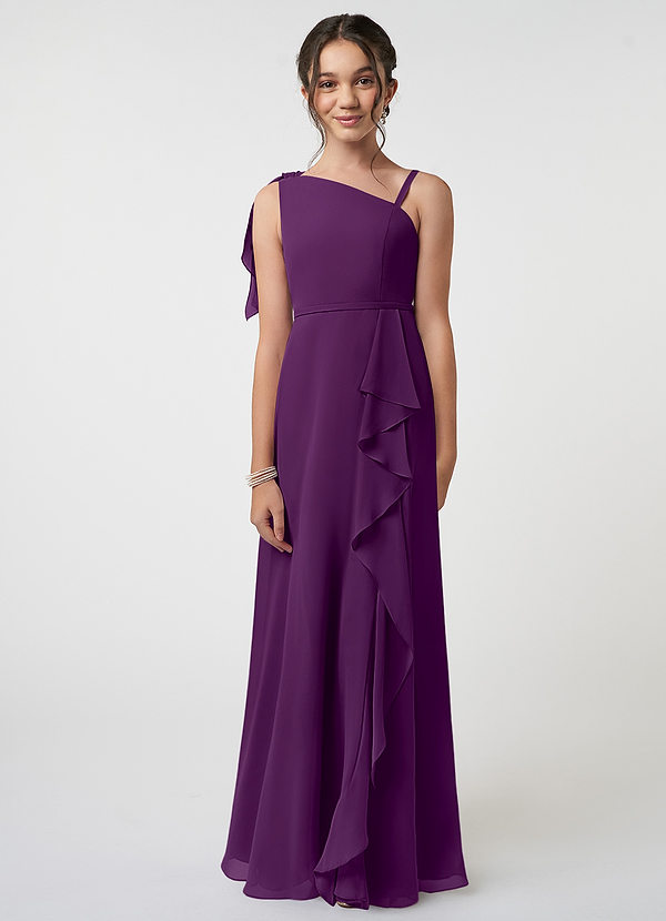 Azazie Aidy Junior Grape A-Line Bow Chiffon Dress image1