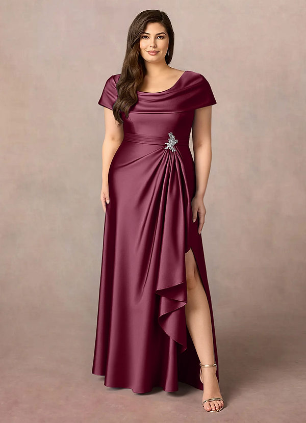 Azazie Branford Mother of the Brides Dresses Mulberry A-Line Pleated Stretch Satin Dress image1