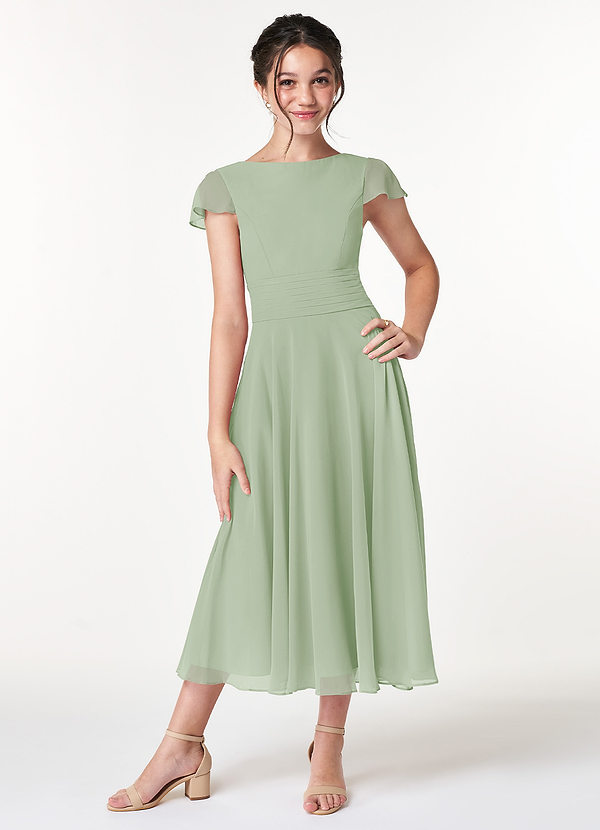 Azazie Payton Junior Dusty Sage A-Line Bow Chiffon Dress image1