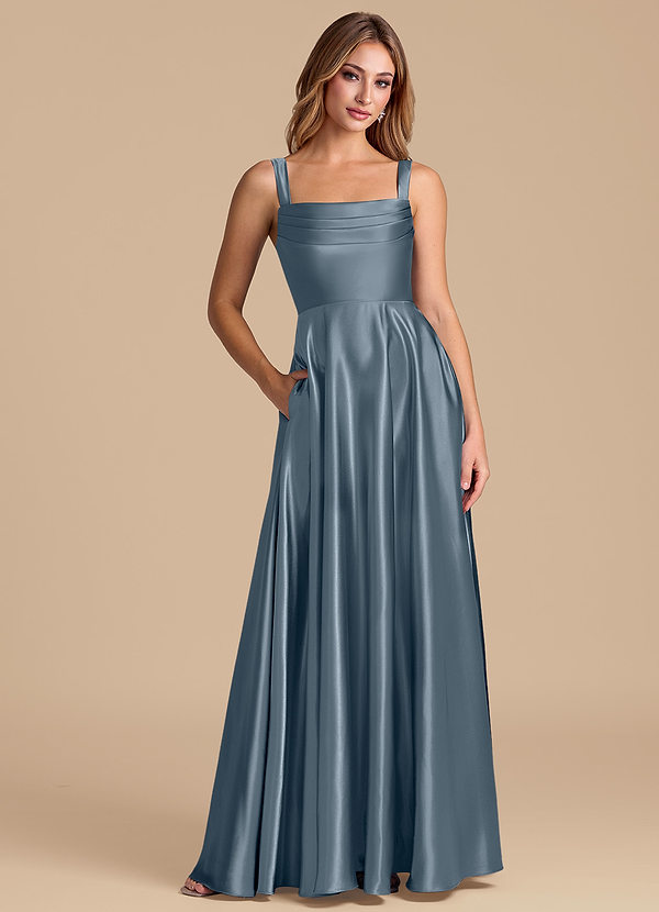 Azazie Shaude Bridesmaid Dresses Twilight A-Line Pleated Metallic Satin Dress image1