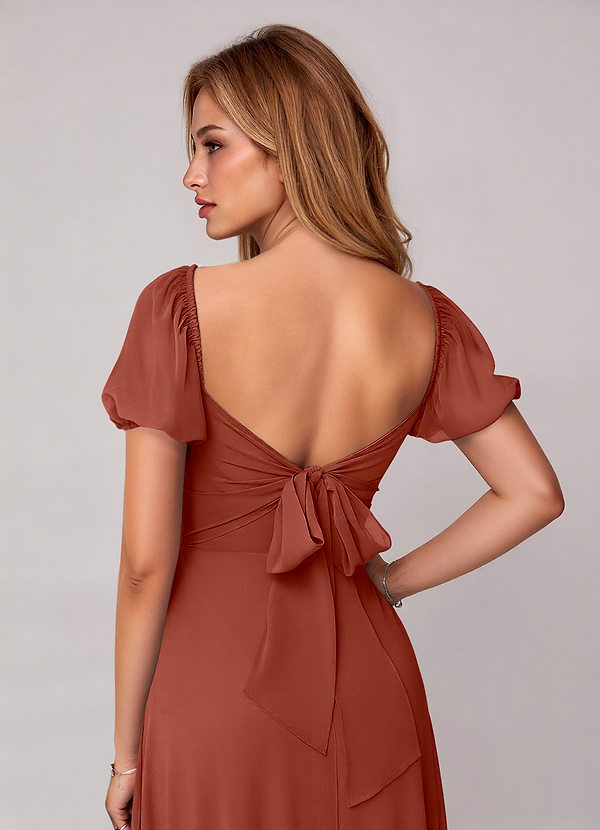 Azazie Fatima Brautjungfernkleider Eine Linie mit Taschen Chiffon Kleid Rotbraun image1