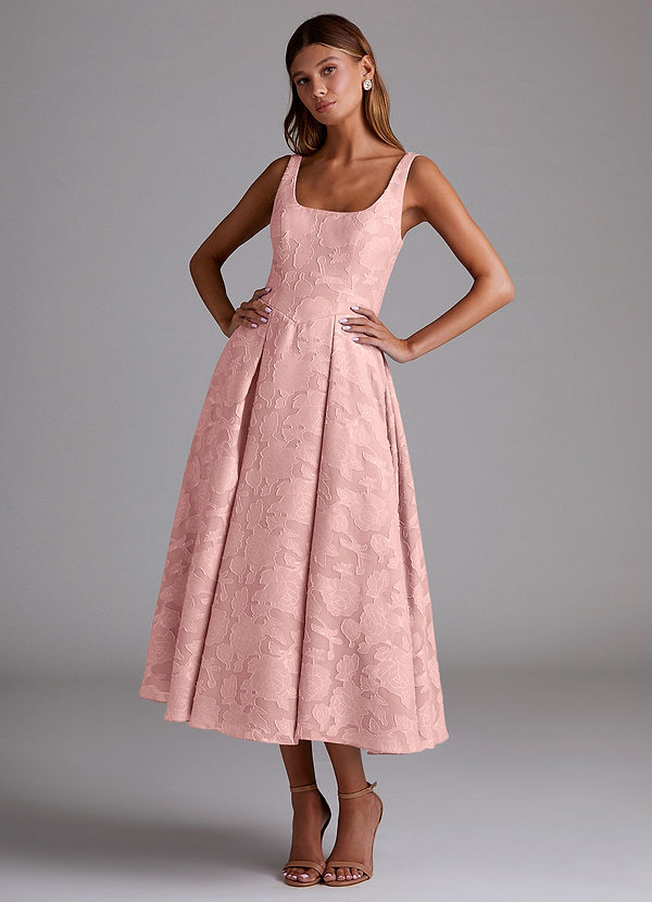 Azazie Amalie Bridesmaid Dresses Powder Pink A-Line Pleated Floral Burnout Dress image1