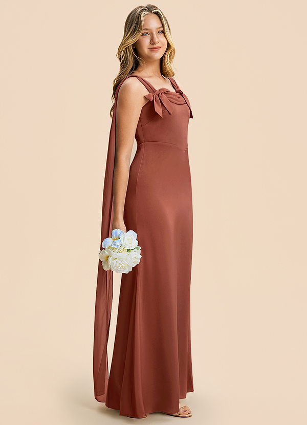 Azazie Chelsea Junior Auburn Sheath Pleated Stretch Satin Dress image1