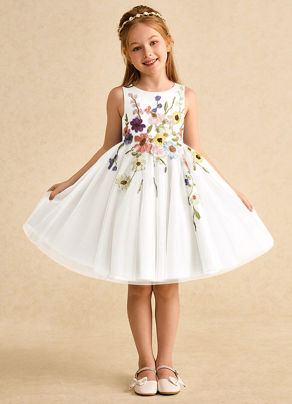Azazie Prima Flower Girl Dresses Ivory A-Line Bow Tulle Dress image1