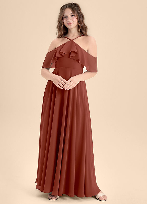 Azazie Tessabelle Junior Vestido de Castaño de Gasa de Corte En A con Vestidos sin tirantes image1