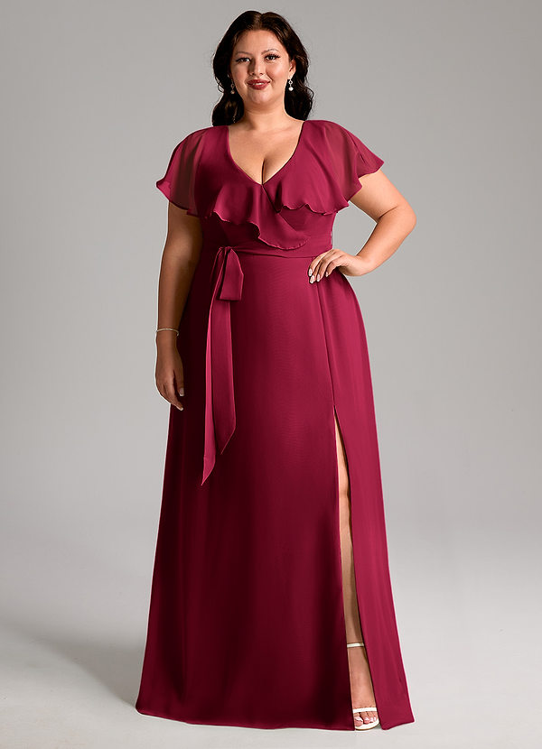 Lainey Bridesmaid Dresses Burgundy A-Line with Pockets Chiffon Dress image1