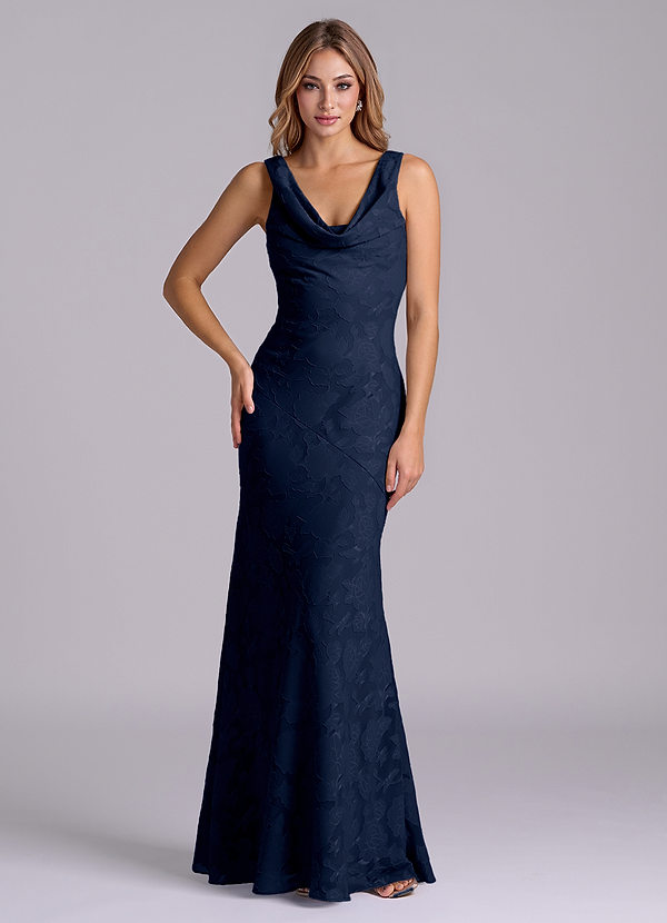 Azazie Rylina Brudtärneklänningar Klä av Sjöjungfru i Blommig Utbrändhet Mörk Marinblå image1