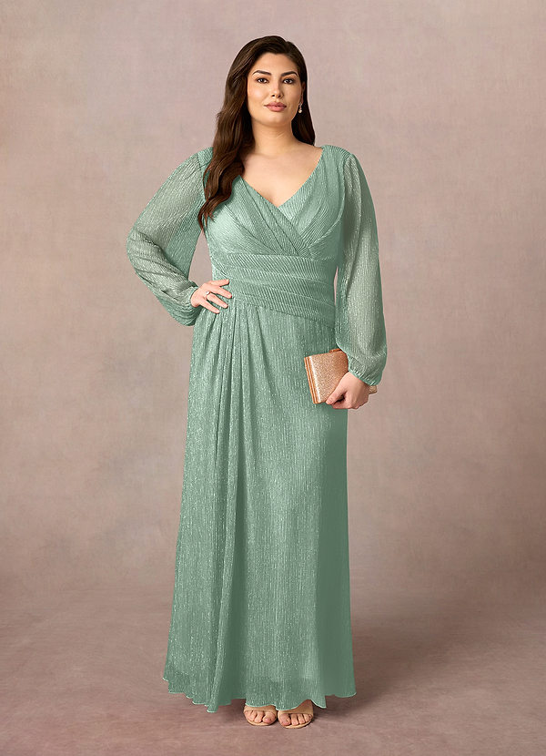 Upstudio Winslow Mother of the Bride Dresses Agave A-Line V-Neck Pleated Metallic Mesh Dress image1