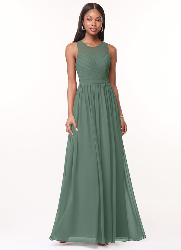 Azazie Nina Bridesmaid Dresses Eucalyptus A-Line Pleated Chiffon Dress image1