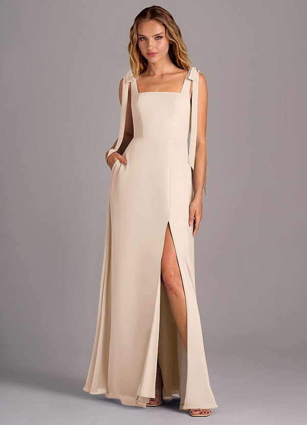 Azazie Debra Bridesmaid Dresses White Alabaster A-Line with Pockets Chiffon Convertible Dress image1