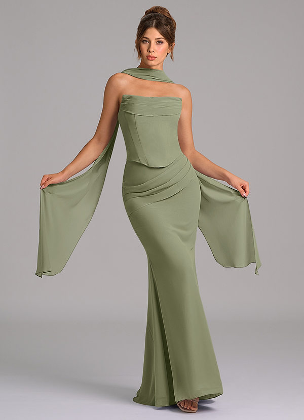 Azazie Sorrel Bridesmaid Dresses Pistachio Mermaid Corset Chiffon Dress image1