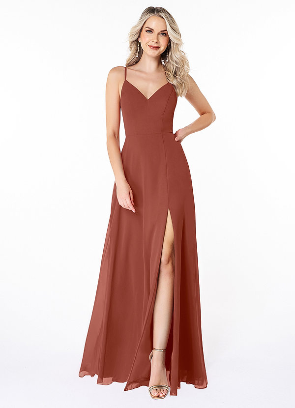Azazie Lena Abiti da Damigella Abito A-Line in Chiffon Pizzo Auburn image1