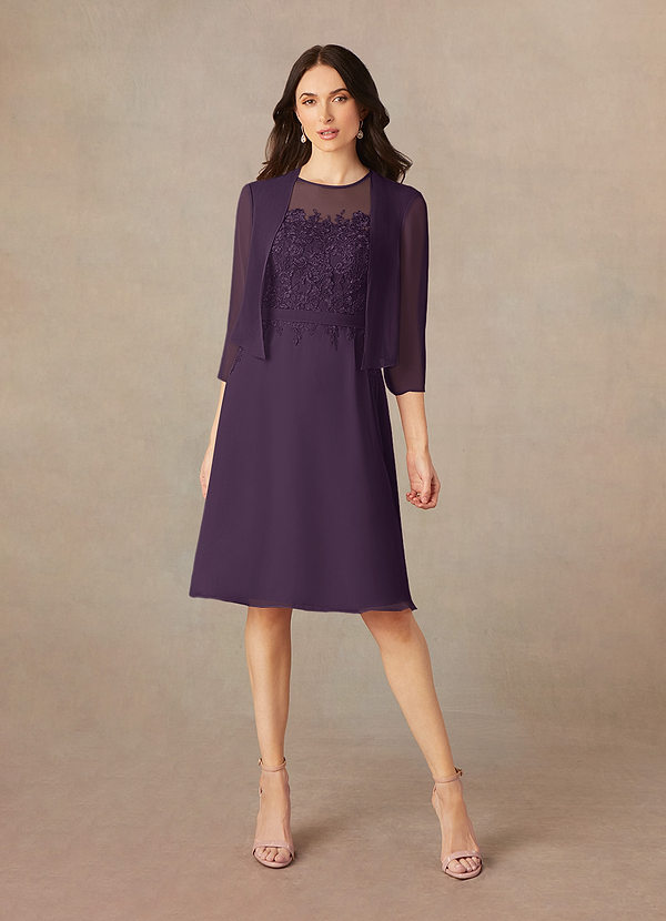 Azazie Klaus Mother of the Brides Dresses Plum A-Line Scoop Sequins Chiffon Dress image1