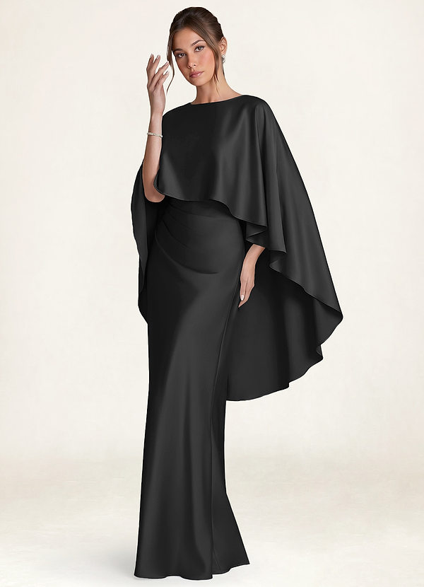 front Azazie Matching Color Stretch Satin Cape Overlay