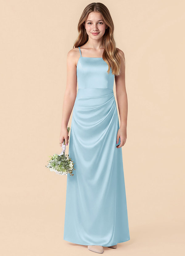 Azazie Renna Junior Sky Blue Mermaid Pleated Stretch Satin Dress image1