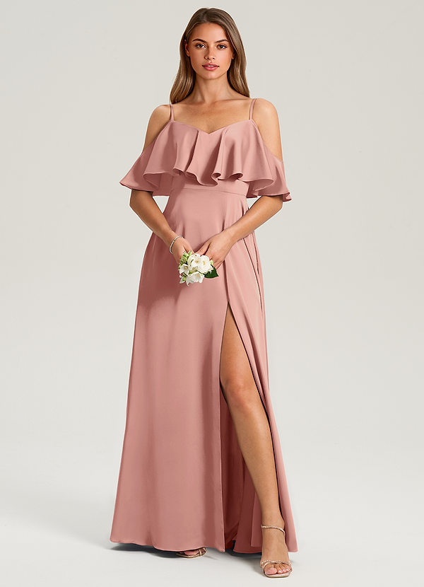 Azazie Jean Bridesmaid Dresses Rosette A-Line Off the Shoulder Stretch Satin Dress image1